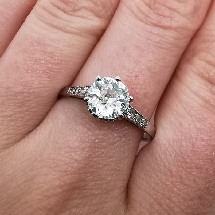 Art Deco Single Stone Diamond and Platinum Ring, 0.84ct, Circa 1930