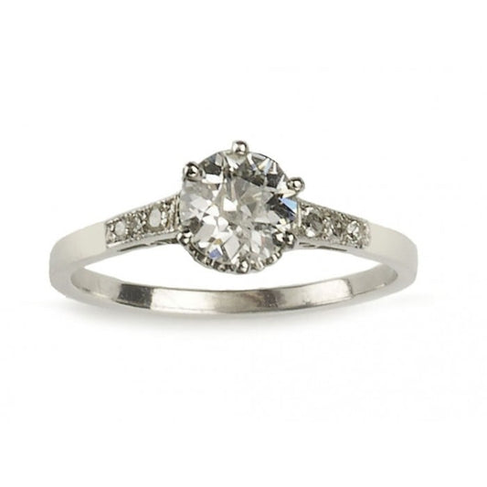 Art Deco Single Stone Diamond and Platinum Ring, 0.84ct, Circa 1930