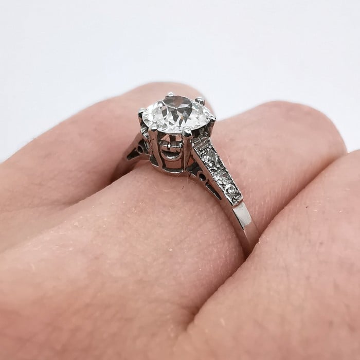 Art Deco Single Stone Diamond and Platinum Ring, 0.84ct, Circa 1930