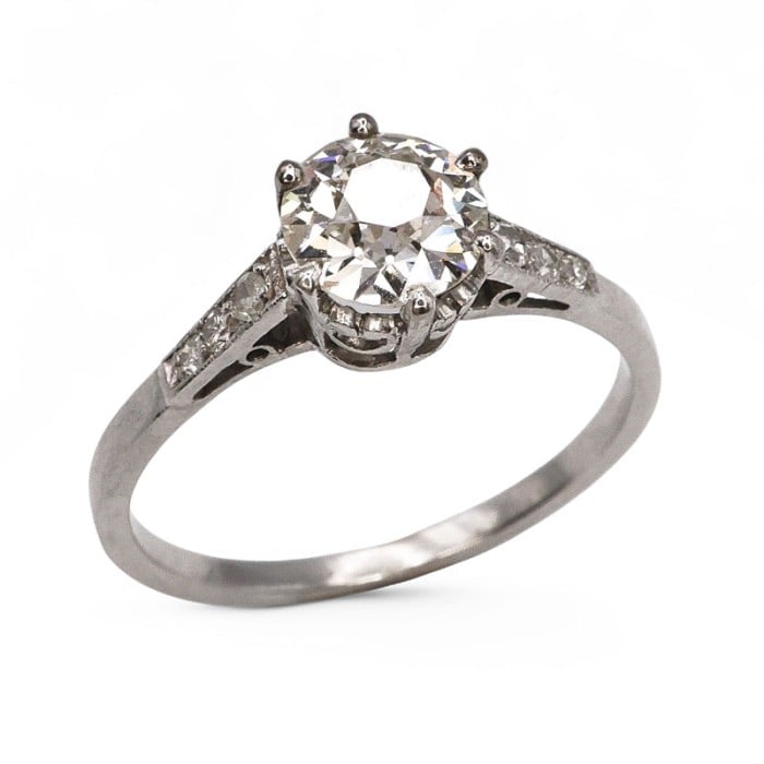 Art Deco Single Stone Diamond and Platinum Ring, 0.84ct, Circa 1930