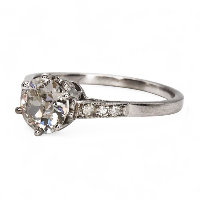 Art Deco Single Stone Diamond and Platinum Ring, 0.84ct, Circa 1930