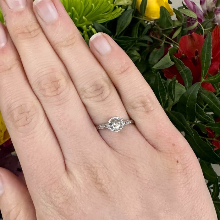 Art Deco Single Stone Diamond and Platinum Ring, 0.84ct, Circa 1930