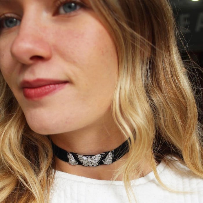 Art Deco Spaulding & Co. Diamond Black Onyx and Platinum Butterfly Choker, Circa 1925
