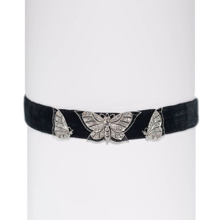 Art Deco Spaulding & Co. Diamond Black Onyx and Platinum Butterfly Choker, Circa 1925