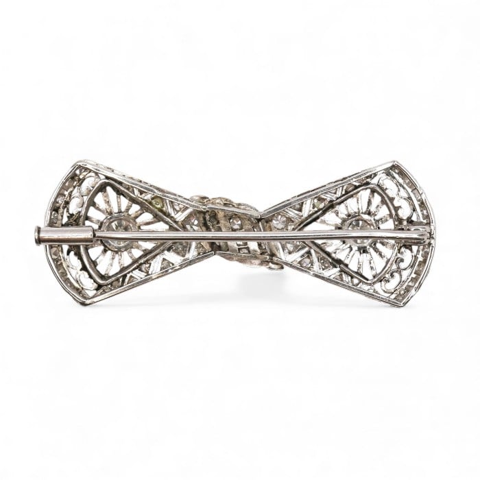 Art Deco Style Diamond and Platinum Bow Brooch