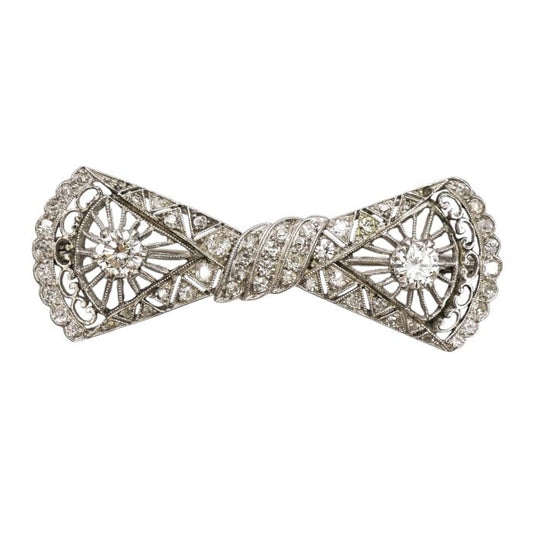 Art Deco Style Diamond and Platinum Bow Brooch