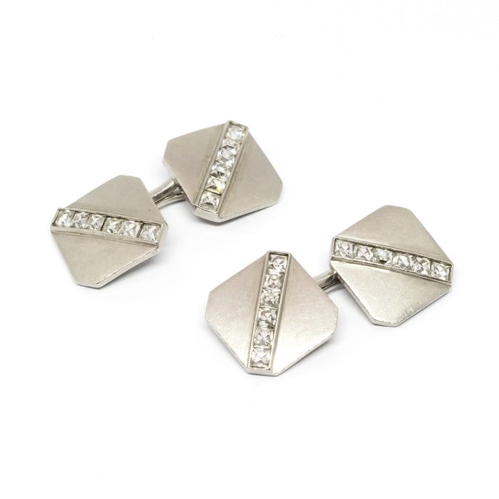 Art Deco Tiffany & Co. Platinum and Diamond Cufflinks, Circa 1920