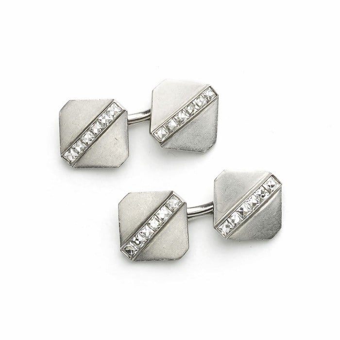 Art Deco Tiffany & Co. Platinum and Diamond Cufflinks, Circa 1920