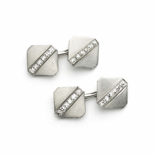 Art Deco Tiffany & Co. Platinum and Diamond Cufflinks, Circa 1920