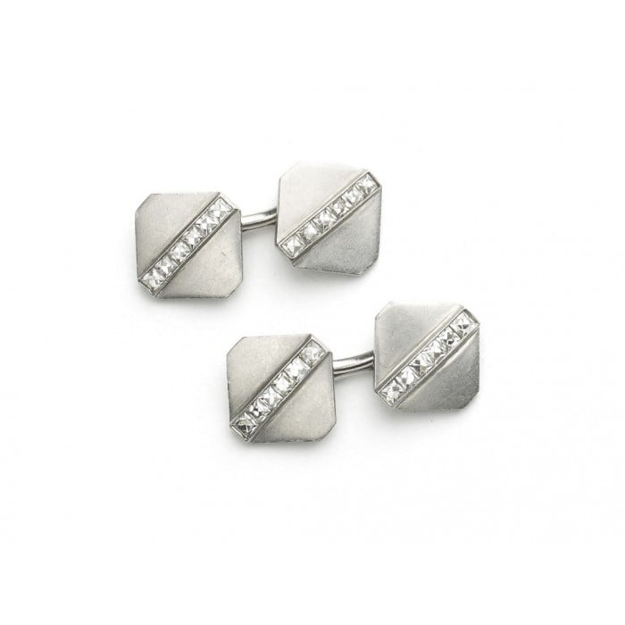 Art Deco Tiffany & Co. Platinum and Diamond Cufflinks, Circa 1920