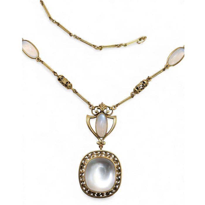 Art Nouveau Moonstone and Gold Necklace, Circa 1890