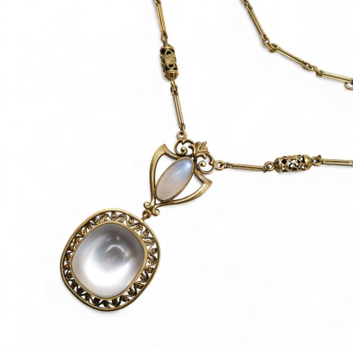 Art Nouveau Moonstone and Gold Necklace, Circa 1890