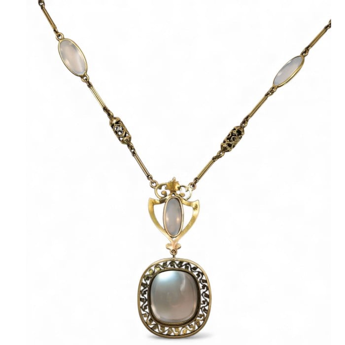 Art Nouveau Moonstone and Gold Necklace, Circa 1890