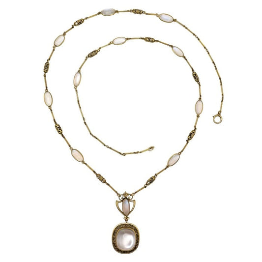 Art Nouveau Moonstone and Gold Necklace, Circa 1890