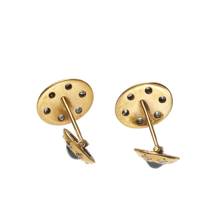Austrian Sapphire, Diamond and Hammer Finish Gold Cufflinks