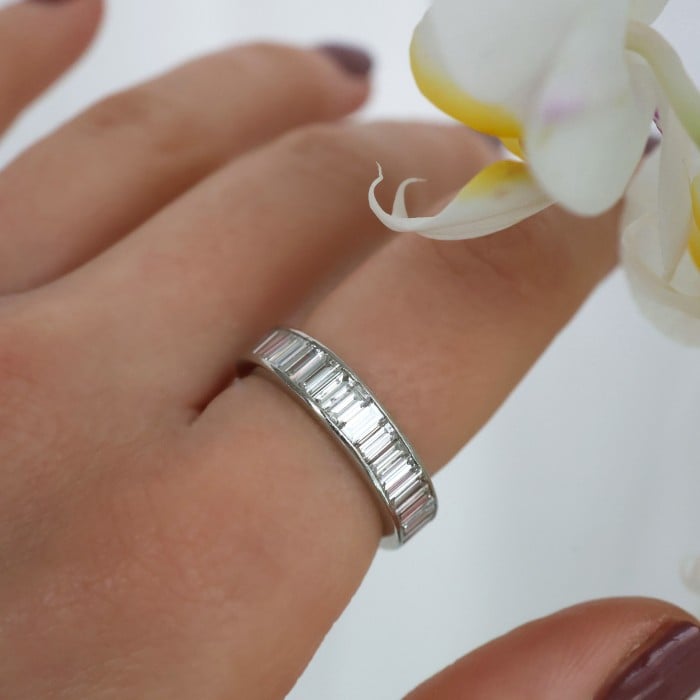 Baguette Diamond and Platinum Eternity Ring, Circa 1990, 5.00 Carats
