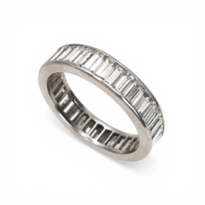 Baguette Diamond and Platinum Eternity Ring, Circa 1990, 5.00 Carats