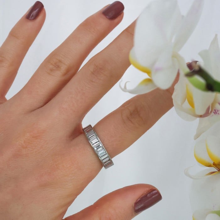 Baguette Diamond and Platinum Eternity Ring, Circa 1990, 5.00 Carats