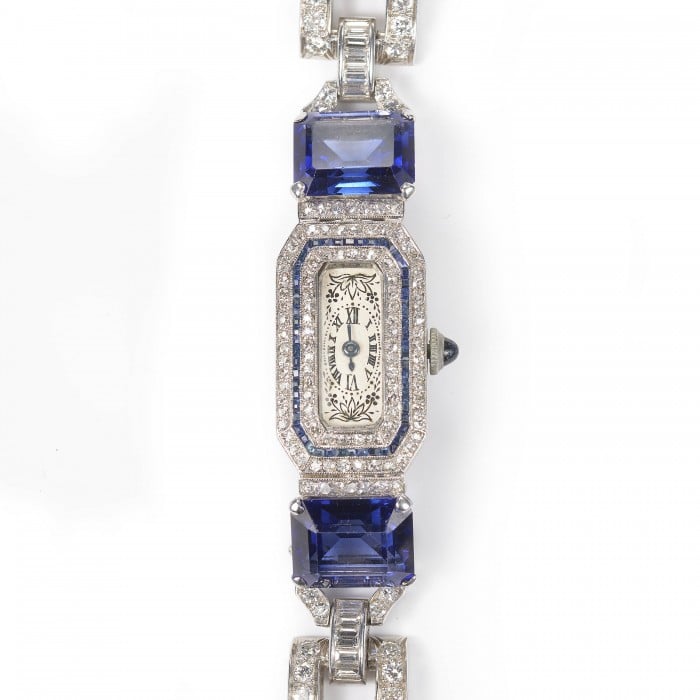 Black Starr & Frost Diamond and Platinum Cocktail Wristwatch, with Longines Movement, Circa 1930