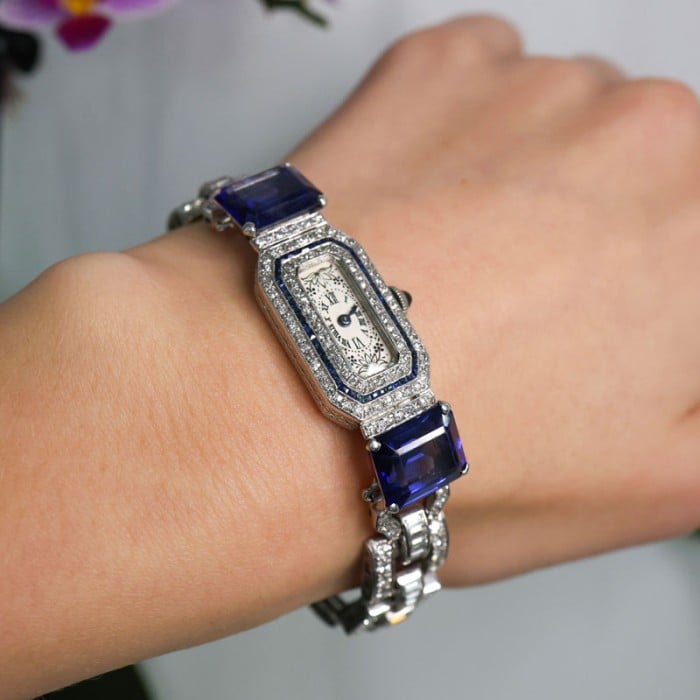 Black Starr & Frost Diamond and Platinum Cocktail Wristwatch, with Longines Movement, Circa 1930