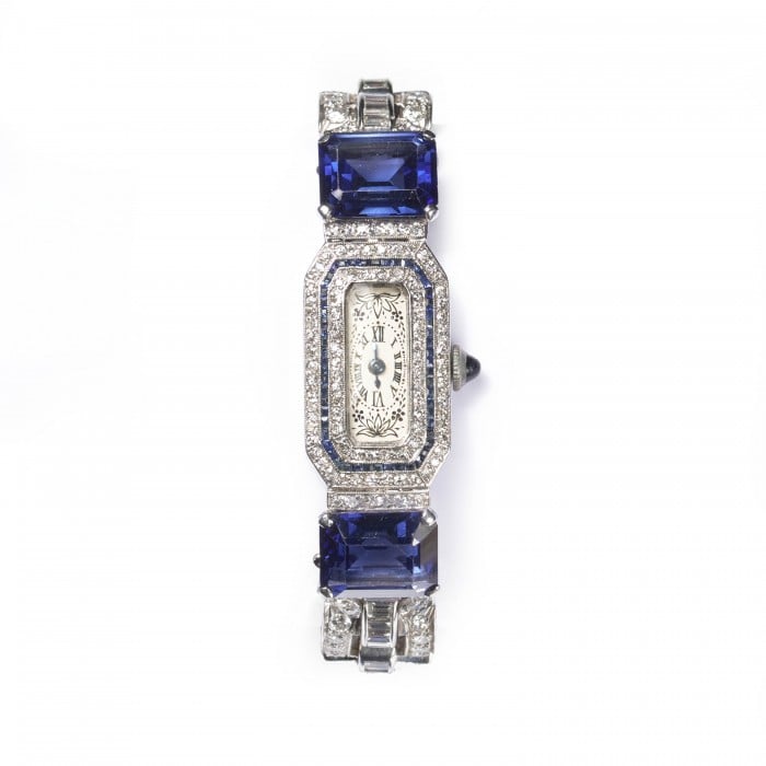 Black Starr & Frost Diamond and Platinum Cocktail Wristwatch, with Longines Movement, Circa 1930