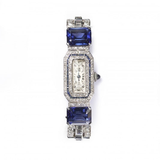 Black Starr & Frost Diamond and Platinum Cocktail Wristwatch, with Longines Movement, Circa 1930