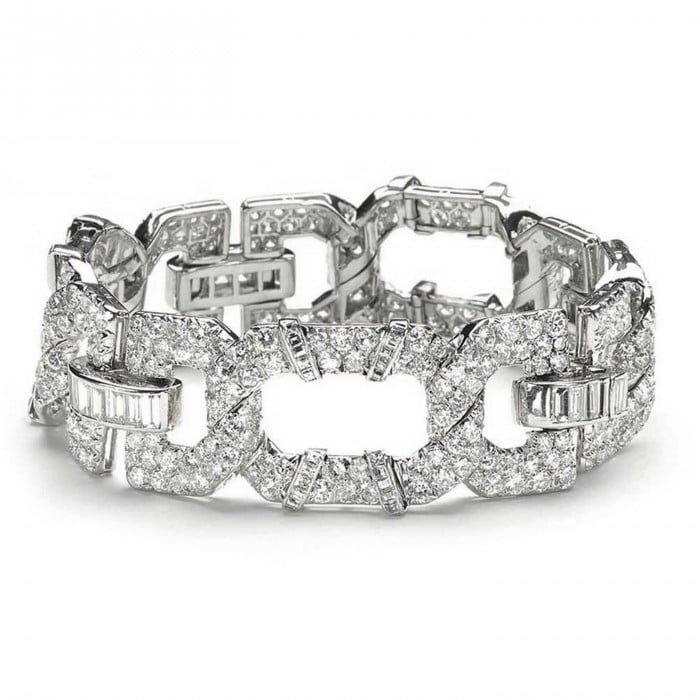 Cartier Art Deco Diamond and Platinum Bracelet, 22.40 Carats, Circa 1929