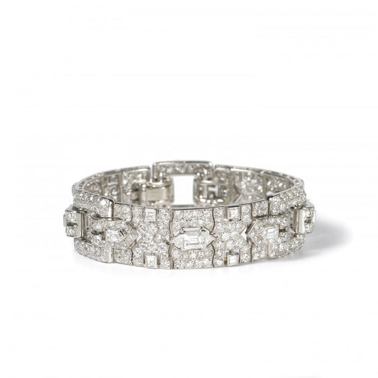 Cartier French Art Deco Diamond and Platinum Bracelet, 18.70 Carats, Circa 1929