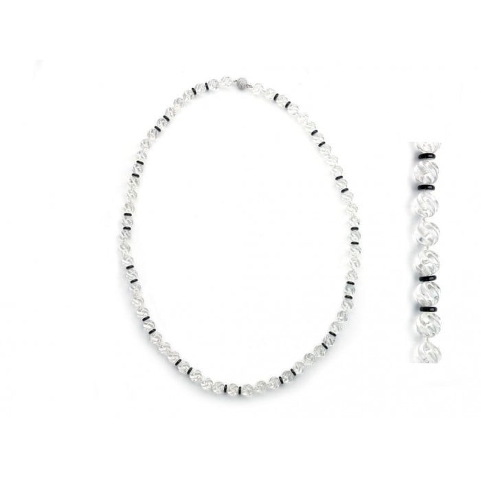 Carved Rock Crystal and Black Onyx Necklace