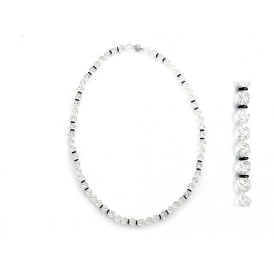 Carved Rock Crystal and Black Onyx Necklace
