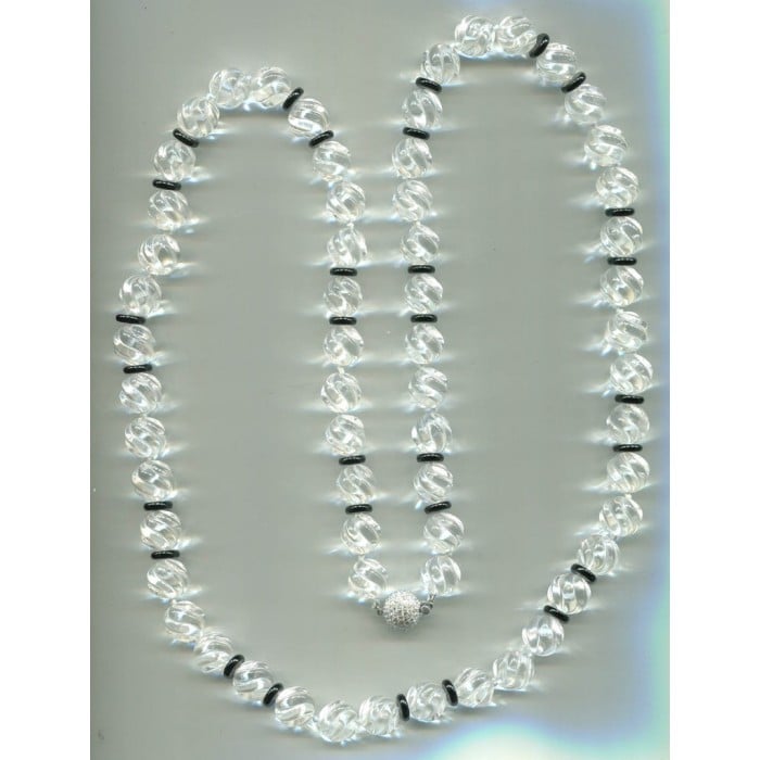 Carved Rock Crystal and Black Onyx Necklace