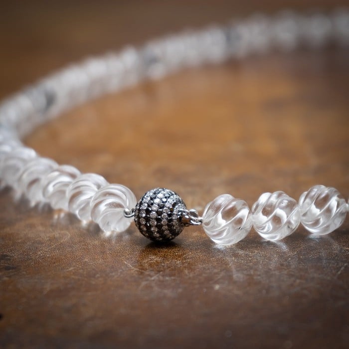 Carved Rock Crystal, Diamond and Black Onyx Necklace