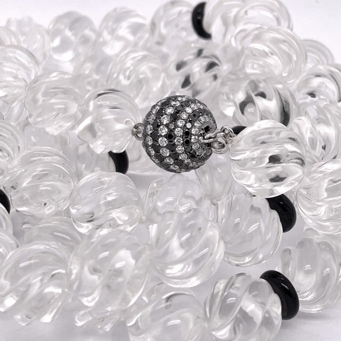 Carved Rock Crystal, Diamond and Black Onyx Necklace