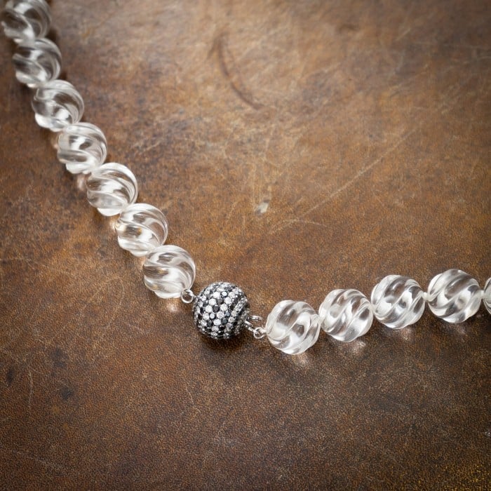 Carved Rock Crystal, Diamond and Black Onyx Necklace