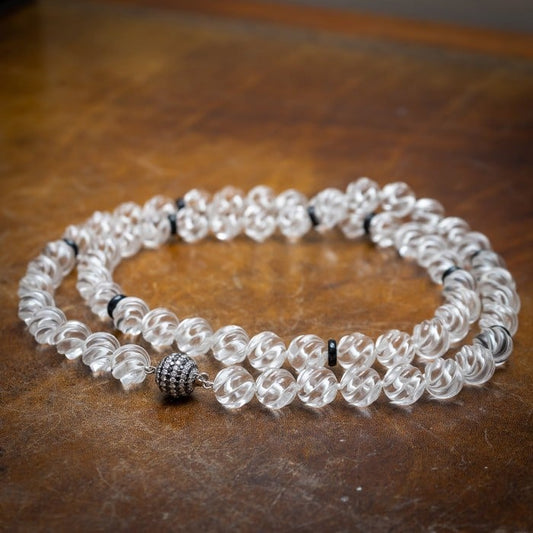Carved Rock Crystal, Diamond and Black Onyx Necklace