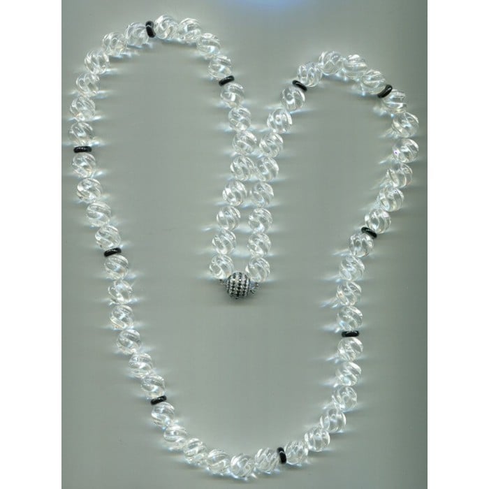 Carved Rock Crystal, Diamond and Black Onyx Necklace
