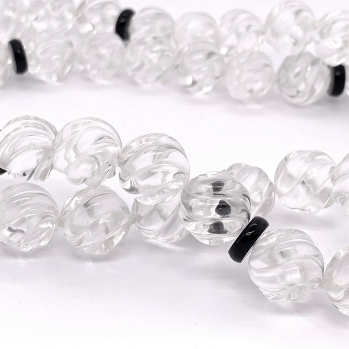 Carved Rock Crystal, Diamond and Black Onyx Necklace