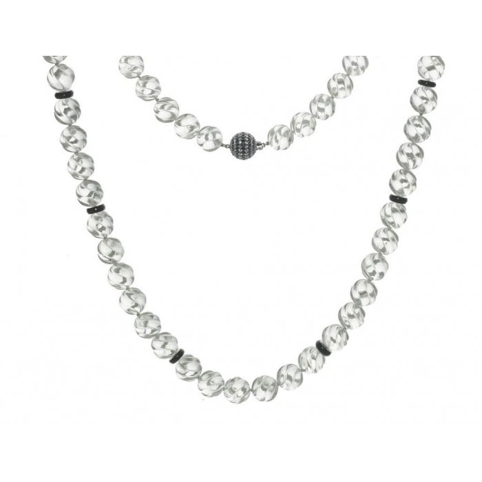 Carved Rock Crystal, Diamond and Black Onyx Necklace