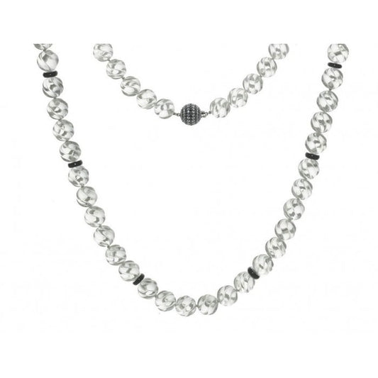 Carved Rock Crystal, Diamond and Black Onyx Necklace