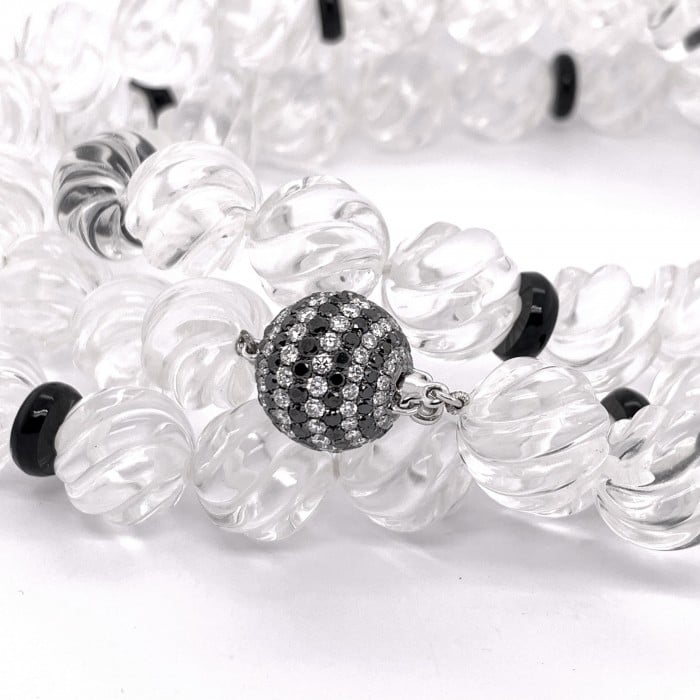 Carved Rock Crystal, Diamond and Black Onyx Necklace