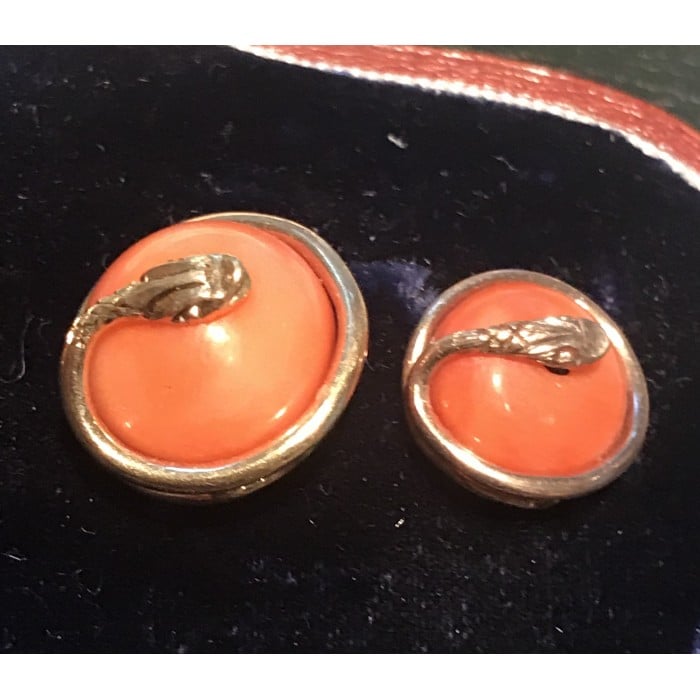 Coral and Gold Snake Cufflinks, Circa 1890