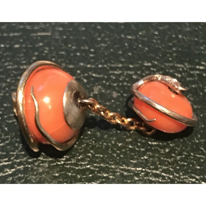 Coral and Gold Snake Cufflinks, Circa 1890
