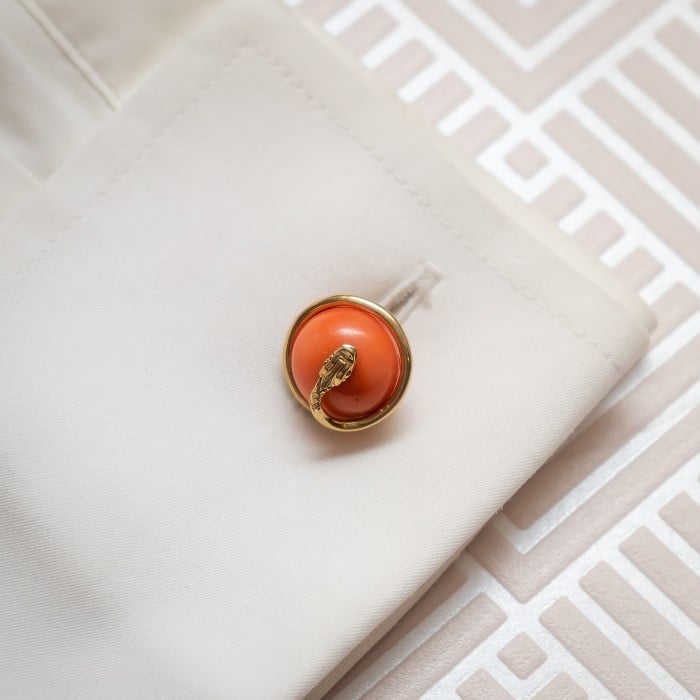 Coral and Gold Snake Cufflinks, Circa 1890