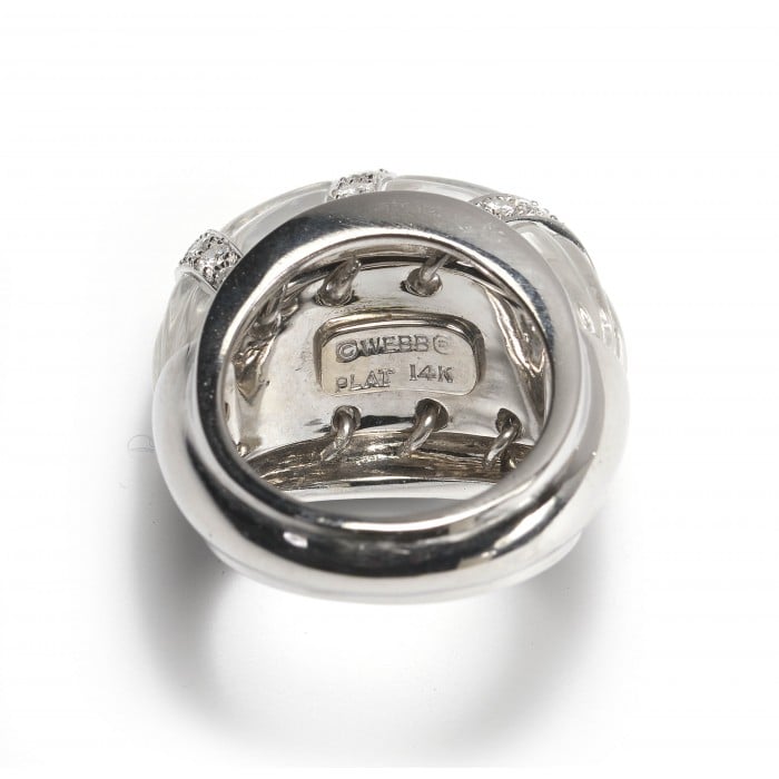 David Webb Vintage Rock Crystal, Diamond and Enamel Ring, Circa 1980