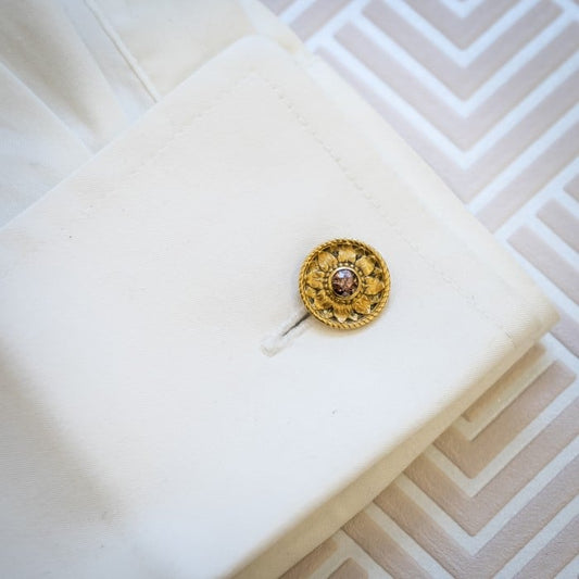 Desbazeille Art Nouveau Champagne Diamond and Gold Cufflinks, Circa 1895