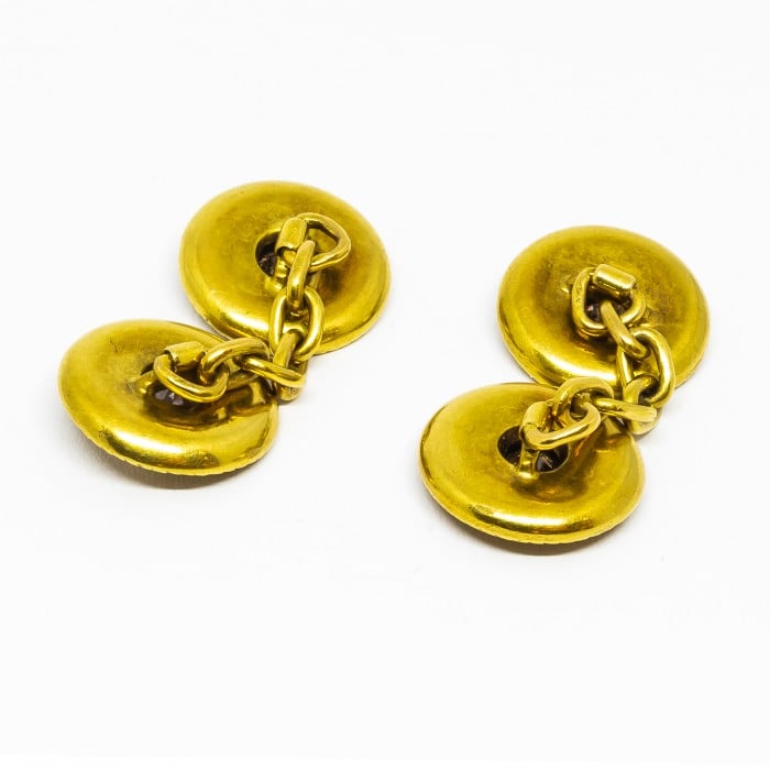 Desbazeille Art Nouveau Champagne Diamond and Gold Cufflinks, Circa 1895