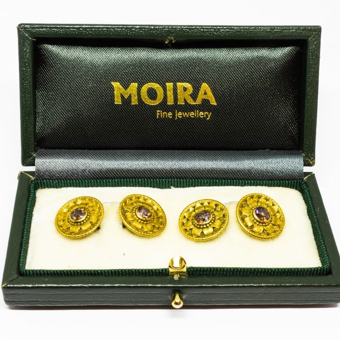 Desbazeille Art Nouveau Champagne Diamond and Gold Cufflinks, Circa 1895