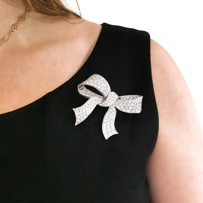 Diamond and 18ct White Gold Bow Brooch, 15.00ct, 1994