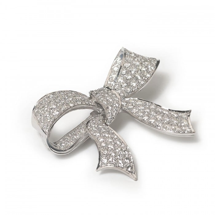 Diamond and 18ct White Gold Bow Brooch, 15.00ct, 1994