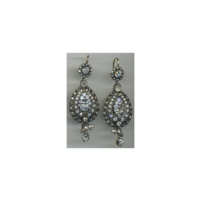 Diamond and Silver Upon Gold Antique Style Drop Earrings, 10.38ct